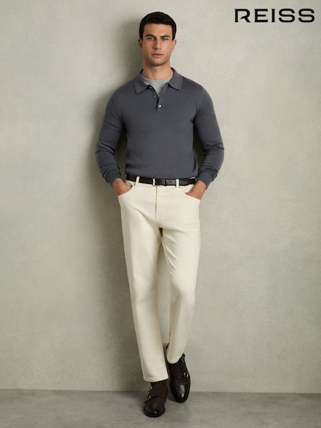 Reiss Blackend Blue Trafford Merino Wool Polo Shirt (AC9352) | $195