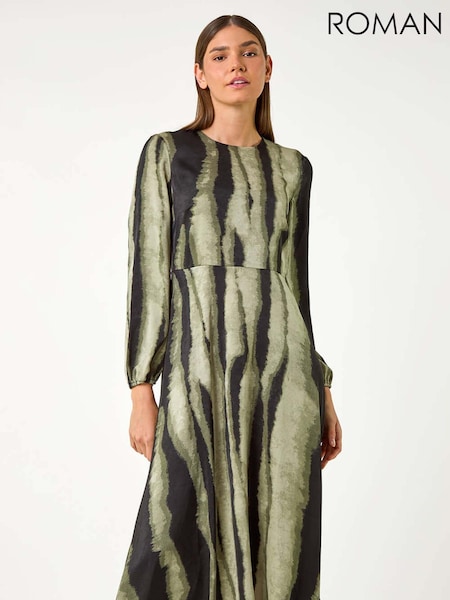 Roman Green Shadow Stripe Print Midi Dress (AC9380) | 2,884 UAH