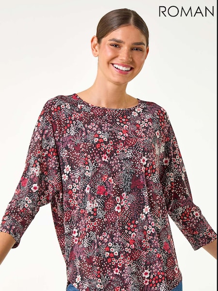 Roman Textured Ditsy Floral Stretch Top (AC9393) | R$ 385