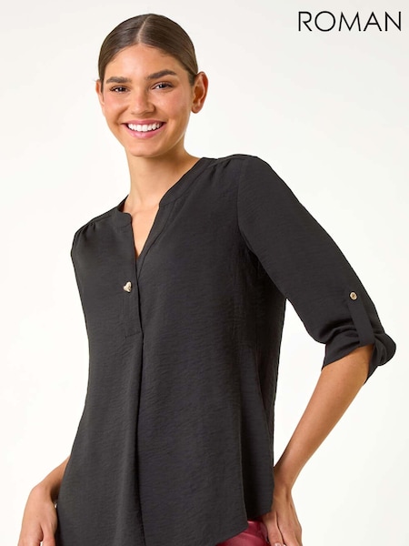 Roman Black Heart Button Detail Shirt (AC9399) | R$ 425