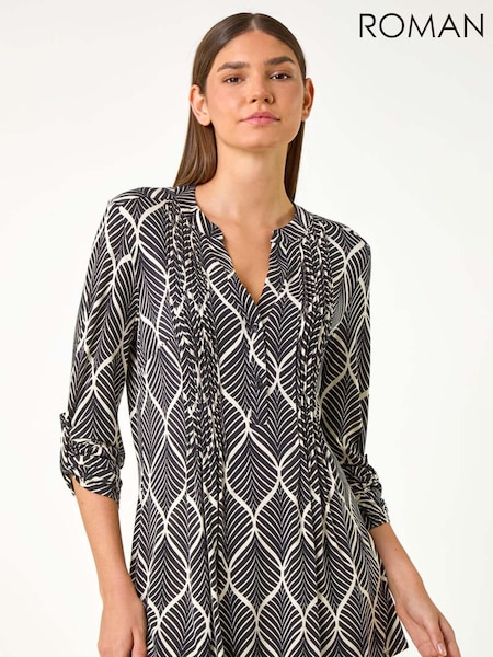 Roman White/Black Abstract Geo Print Blouse (AC9402) | 173 QAR