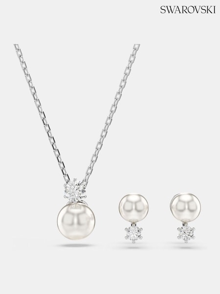 Swarovski Crystal Pearl Round Cut Rhodium Plated Matrix Jewellery Set (AC9405) | 1,110 LEI