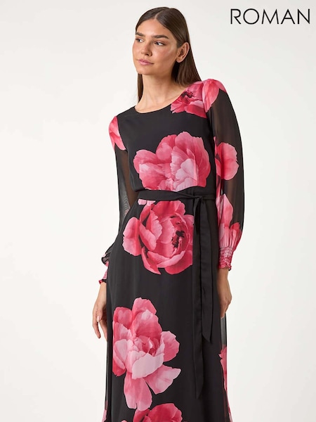 Roman Pink Floral Print Tie Detail Dress (AC9406) | €63