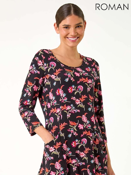 Roman Floral Print Stretch Tunic Top (AC9408) | ‏99 ر.ق.
