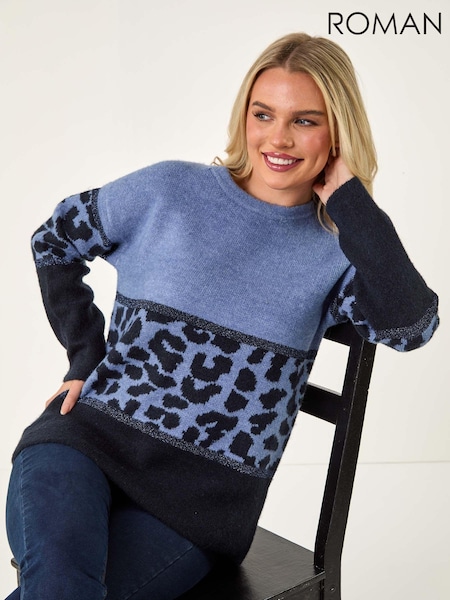 Roman Blue Petite Animal Border Print Knit Jumper (AC9419) | R$ 485