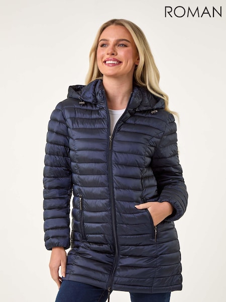 Roman Blue Petite Metallic Finish Quilted Puffer Coat (AC9420) | €86