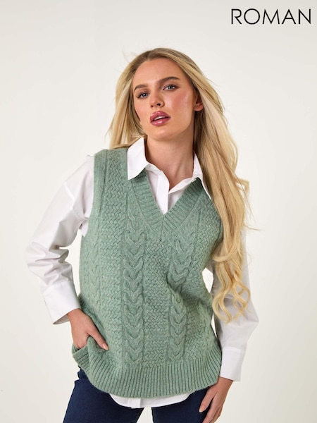 Roman Green Petite Cable Knitted Vest (AC9429) | €40
