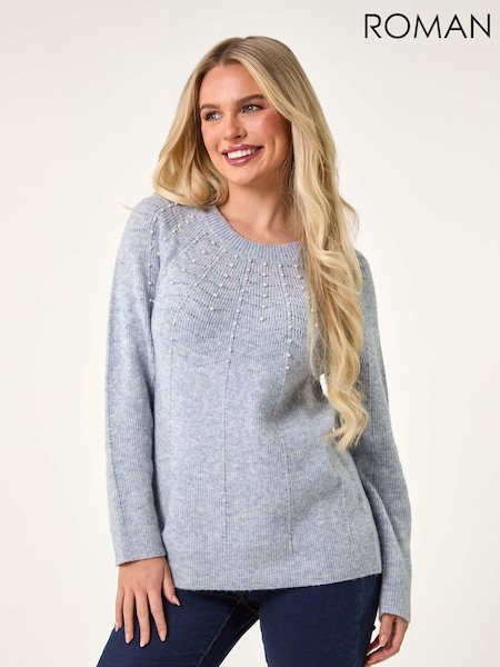 Roman Blue Petite Pearl Detail Knit Jumper (AC9436) | €48