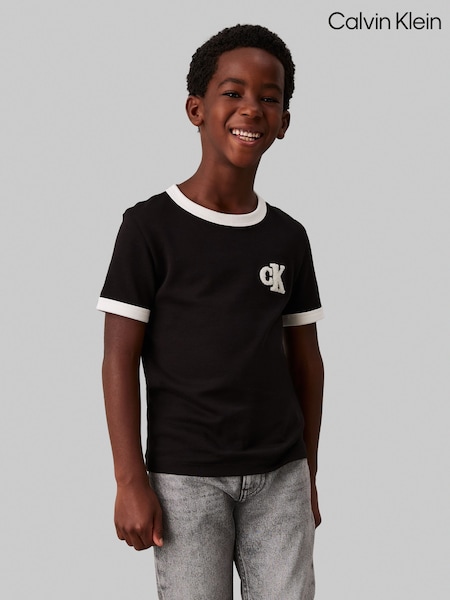 Calvin Klein Black 100% Cotton Ringer Monogram Short Sleeved T-Shirt (AC9491) | €18