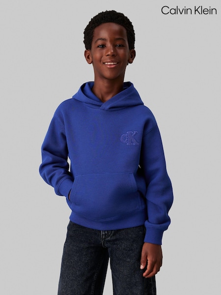 Calvin Klein Blue Bonded Pique Towel Monogram Hoodie (AC9496) | 198 QAR