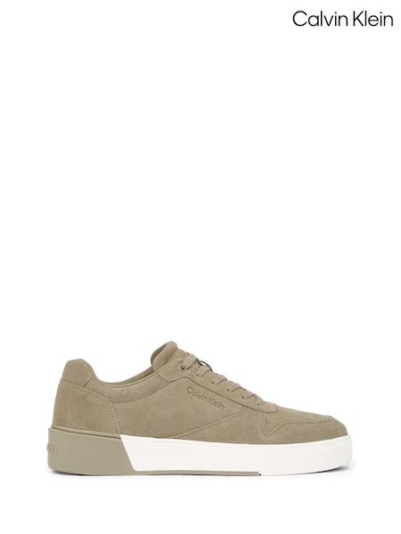 Calvin Klein Natural Low Top Lace Up Basket Suede Trainers (AC9502) | €215