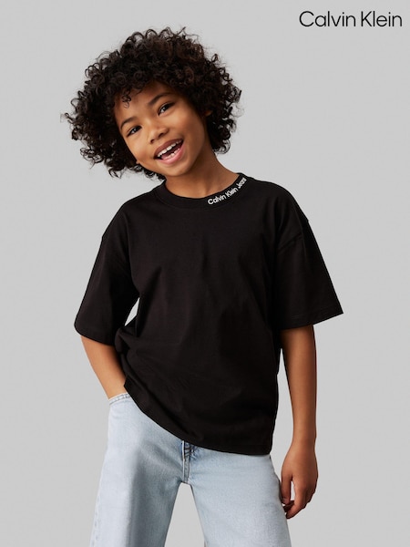 Calvin Klein Black Relaxed 100% Cotton Neck Embroidered Short Sleeved T-Shirt (AC9509) | €18