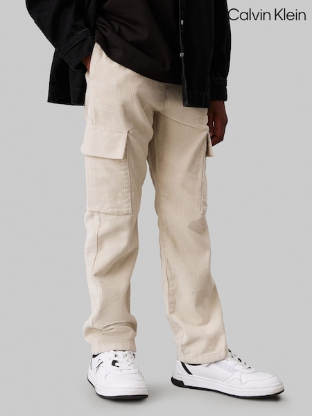 Calvin Klein Natural 100% Cotton Corduroy Straight Cargo Trousers (AC9511) | AED247