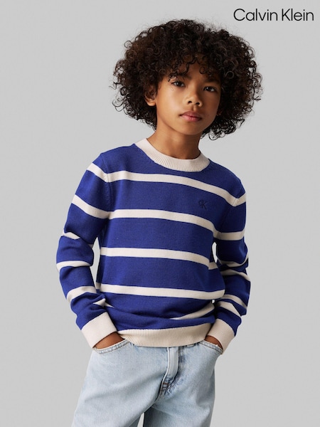 Calvin Klein Blue Merino Wool Chest Monogram Jumper (AC9515) | €53