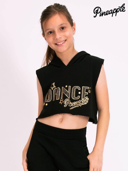 Pineapple Black Girls Sleeveless Dance Crop Hoodie (AC9527) | 59 QAR