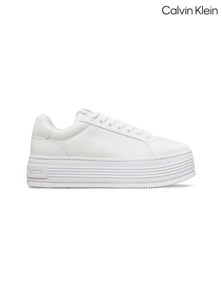 Calvin Klein White Bold Platform Low Leather Trainers (AC9586) | AED349