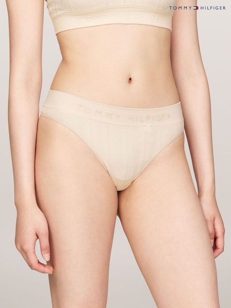 Tommy Hilfiger Natural Lace Trim Logo Waistband Thong (AC9587) | R$ 225