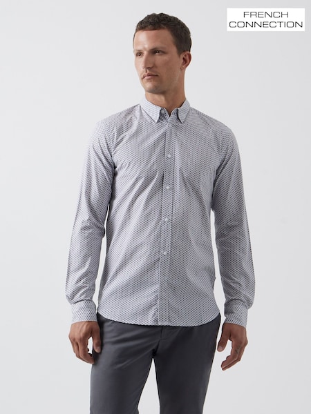 French Connection White 100% Cotton Design Long Sleeve Shirt (AC9713) | €53
