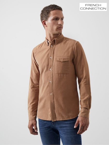 French Connection Brown Corduroy Long Sleeve 100% Cotton Shirt (AC9732) | €61