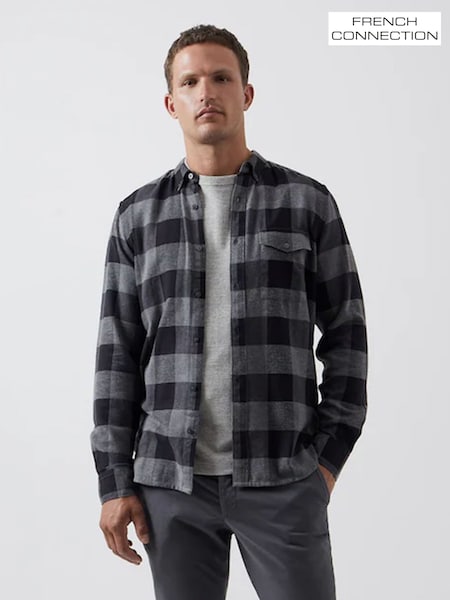Negro - French Connection 100% Cotton Checked Flannel Shirt (AC9735) | 51 €