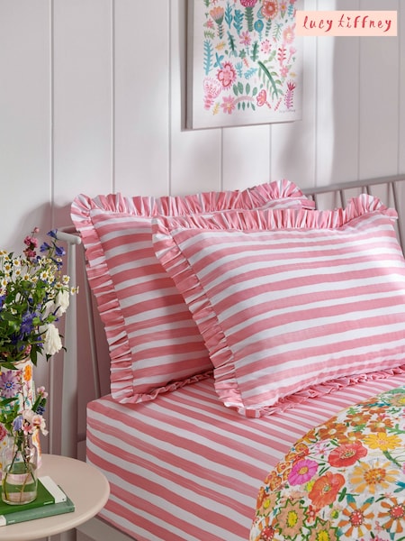 Lucy Tiffney Pink Painted Stripe Ruffle 180 Thread Count Pillowcase Set of 2 (AD0023) | €27
