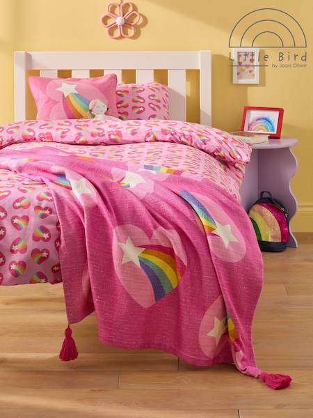 Little Bird by Jools Oliver Pink Heart Rainbow Printed Throw (AD0049) | €57