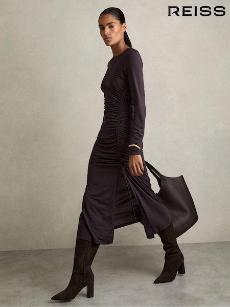 Burgundia - Reiss Rosie Jersey Ruched Midi Dress (AD0123) | €217