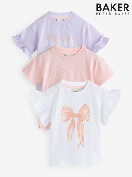 Mehrfarbig - Baker by Ted Baker Frill Shoulder 100% Cotton T-Shirts 3 Pack (AD0138) | 47 € - 51 €