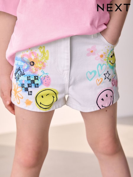 Chalk White Denim 100% Cotton Smileyworld Graffiti Shorts (3-16yrs) (AD0172) | €25 - €32