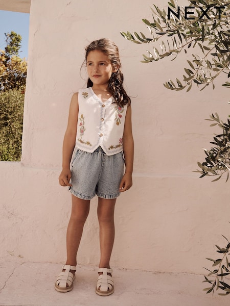 Valkoinen - 100% Cotton Top and Short Set (3-16yrs) (AD0188) | €41 - €48