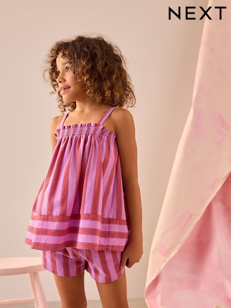 Pink/Purple 100% Cotton Stripe Top and Shorts Set (3-16yrs) (AD0191) | €25 - €32