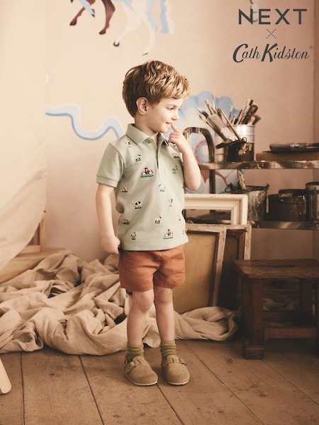 Green Cath Kidston All-Over-Embroidered Short Sleeve Polo Shirt (3mths-7yrs) (AD0336) | €18 - €21