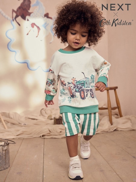Зеленый/белый - Cath Kidston Long Sleeve Sweatshirt & Stripe Shorts Set (3mths-7yrs) (AD0341) | €25 - €30