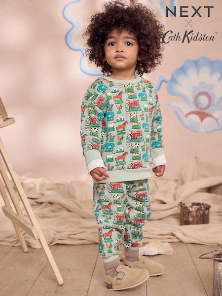 Green Cath Kidston Long Sleeve All-Over-Print Sweatshirt & Joggers Set (3mths-7yrs) (AD0375) | €27 - €36