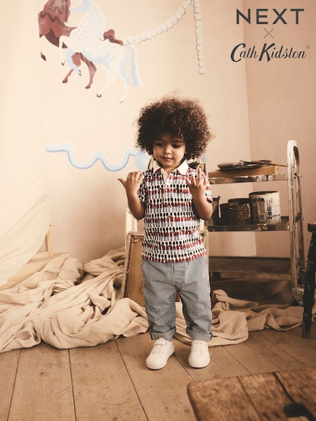 Navy/Red Cath Kidston 100% Cotton All-Over-Print Short Sleeve Polo Shirt (3mths-7yrs) (AD0376) | €18 - €21