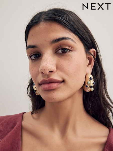 Gold Tone Molten Hoop Earrings (AD0387) | 72 QAR