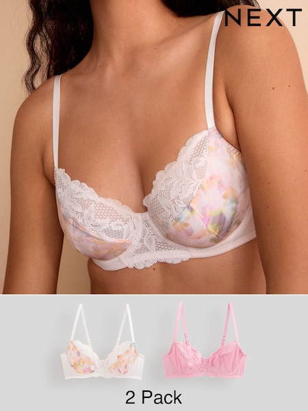 Cream/Pink 2 Pack Floral Print Non Pad Full Cup Bra (AD0406) | $34