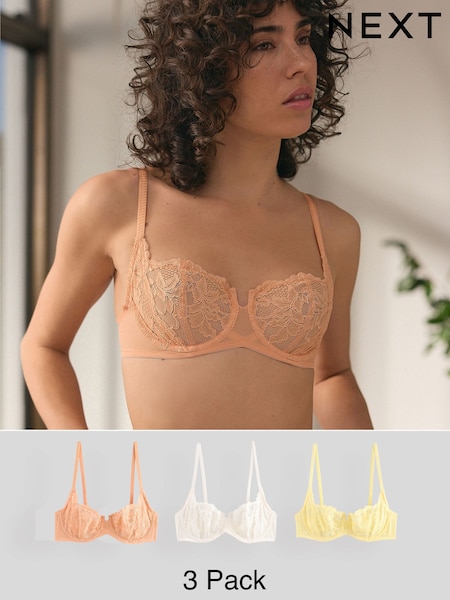 Lemon Yellow Non Pad Balcony Lace Bras 3 Pack A-E (AD0409) | €50.50