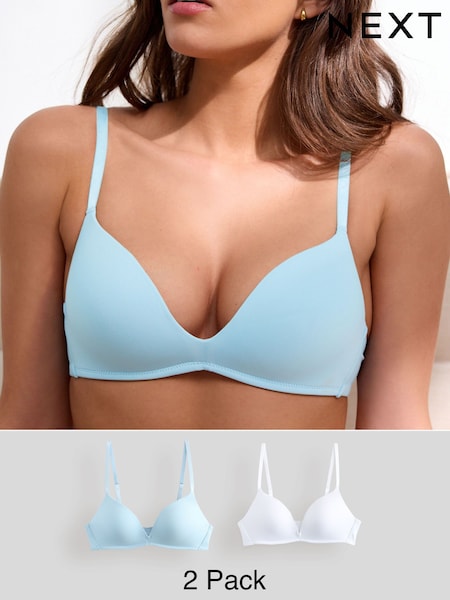 Sininen/Valkoinen - Push Up Pehmustettu Non Wired Smoothing Rintaliivit 2 Pack AE (AD0410) | €35