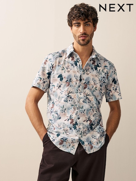 Ecru Hawaiian Regular Fit Print Short Sleeve Shirt (AD0426) | €37
