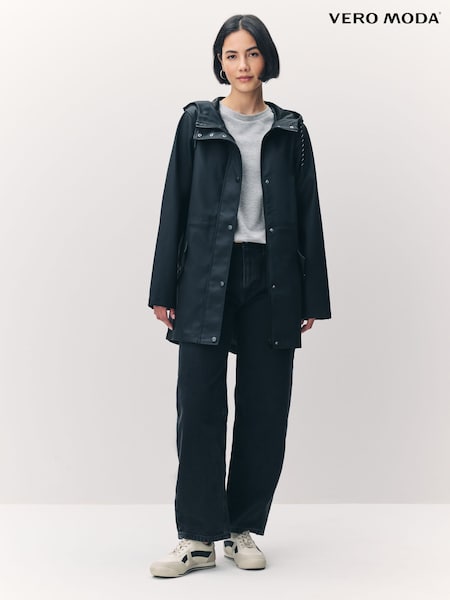 שחור - Vero Moda Coated Waterproof Rain Jacket (AD0437) | ‏211‏₪