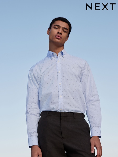 Light Blue Regular Fit Textured Single Cuff Shirt With Cutaway Collar (AD0438) | 173 QAR