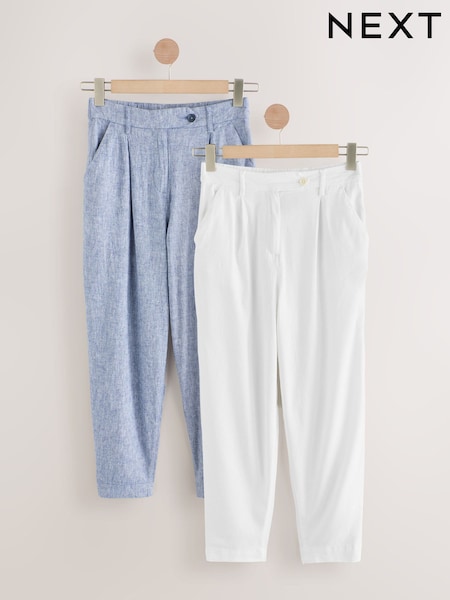 White/Blue Barrel Leg Linen Rich Trousers 2 Pack (AD0458) | R$ 575