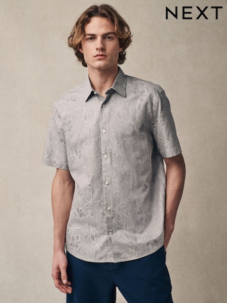 Neutral Grey Regular Fit Print Short Sleeve Shirt (AD0461) | €37