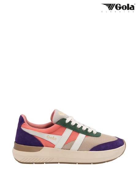 Gola Wheat Coral Pink/Royal Purple Ladies Raven Lace-Up Trainers (AD0706) | ₪478