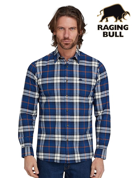 Raging Bull Large Blue Long Sleeve Plaid Brushed 100% Cotton Shirt (AD0828) | 313 LEI - 354 LEI