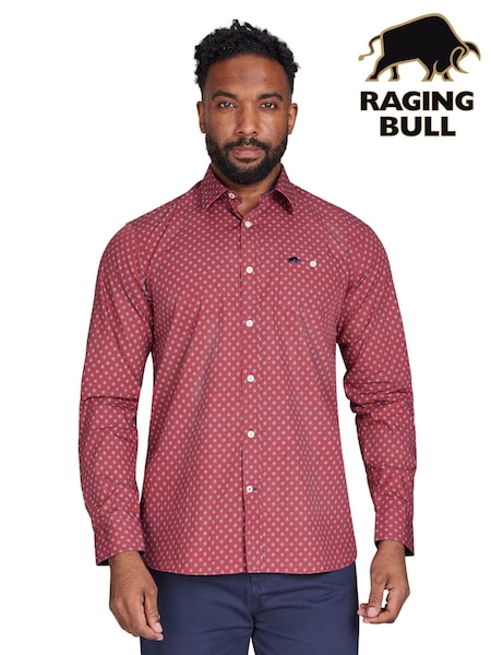 Raging Bull Red Long Sleeve Daisy Print 100% Cotton Shirt (AD0830) | €46 - €53