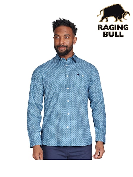 Raging Bull Blue Long Sleeve 100% Cotton Diamond Pattern Shirt (AD0835) | €46 - €53