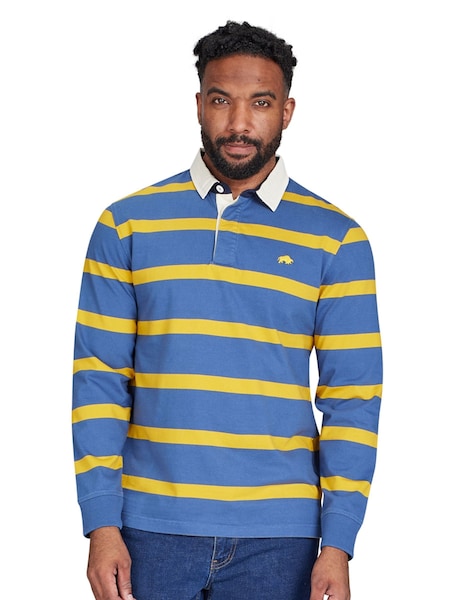 Raging Bull Yellow Long Sleeve 100% Cotton Thin Stripe Rugby Shirt (AD0843) | €46 - €49