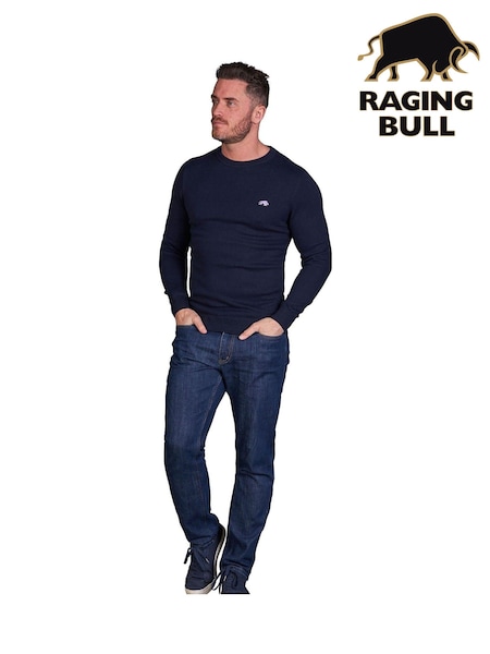 Raging Bull Blue Classic Crew Neck Knit Jumper (AD0844) | R$ 790 - R$ 890